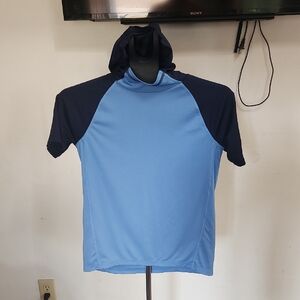 Boy's All in Motion Light Blue and Navy Hooded Shirt